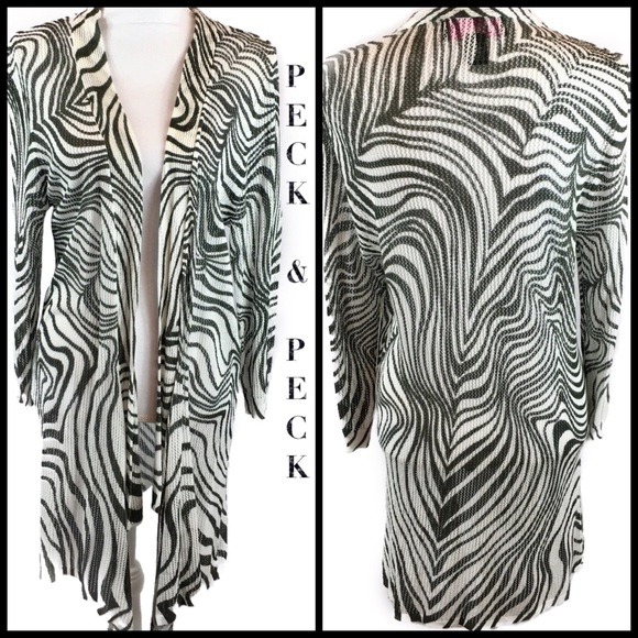 Peck & Peck Charcoal Gray Zebra Stripe Duster Sz L - Picture 1 of 8